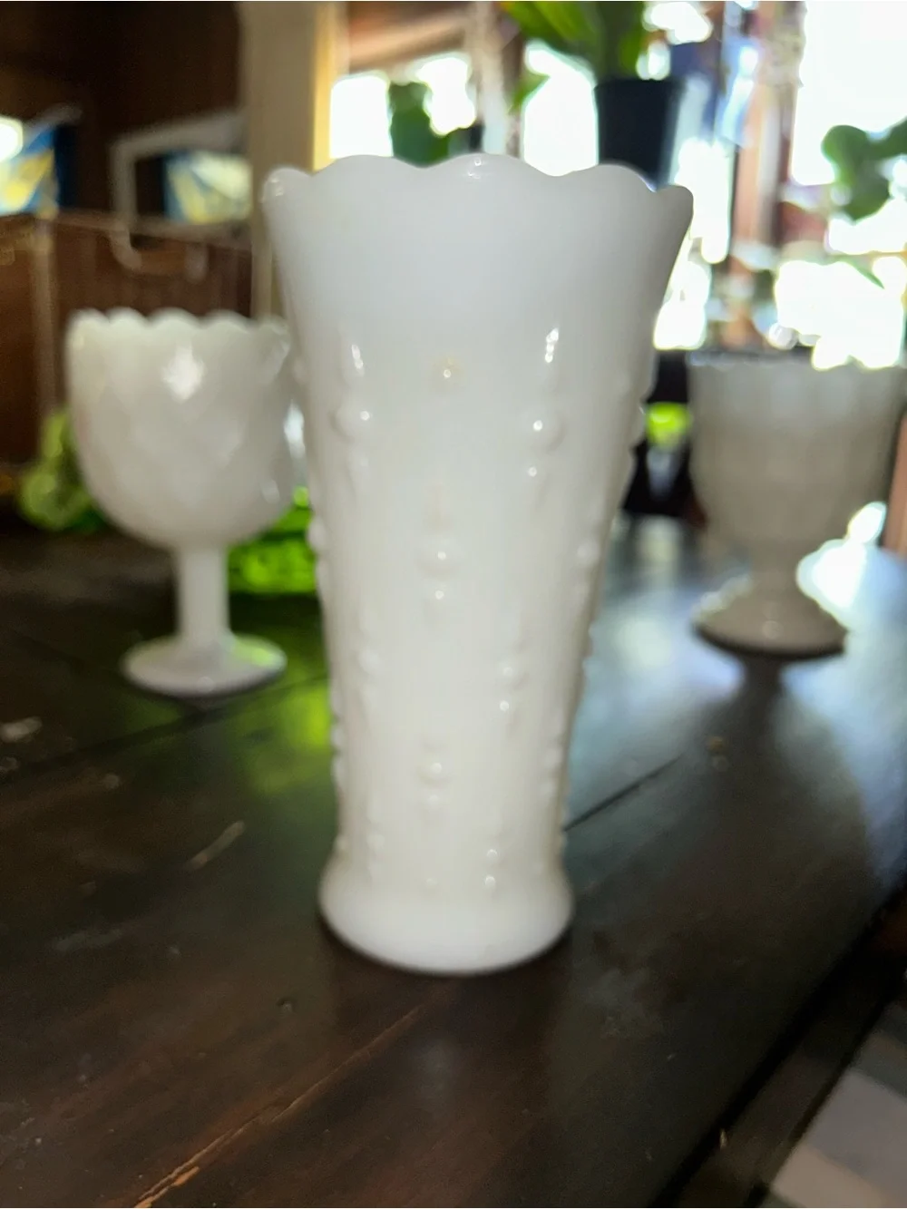 Milk Glass Pedestal Vases Trio - White